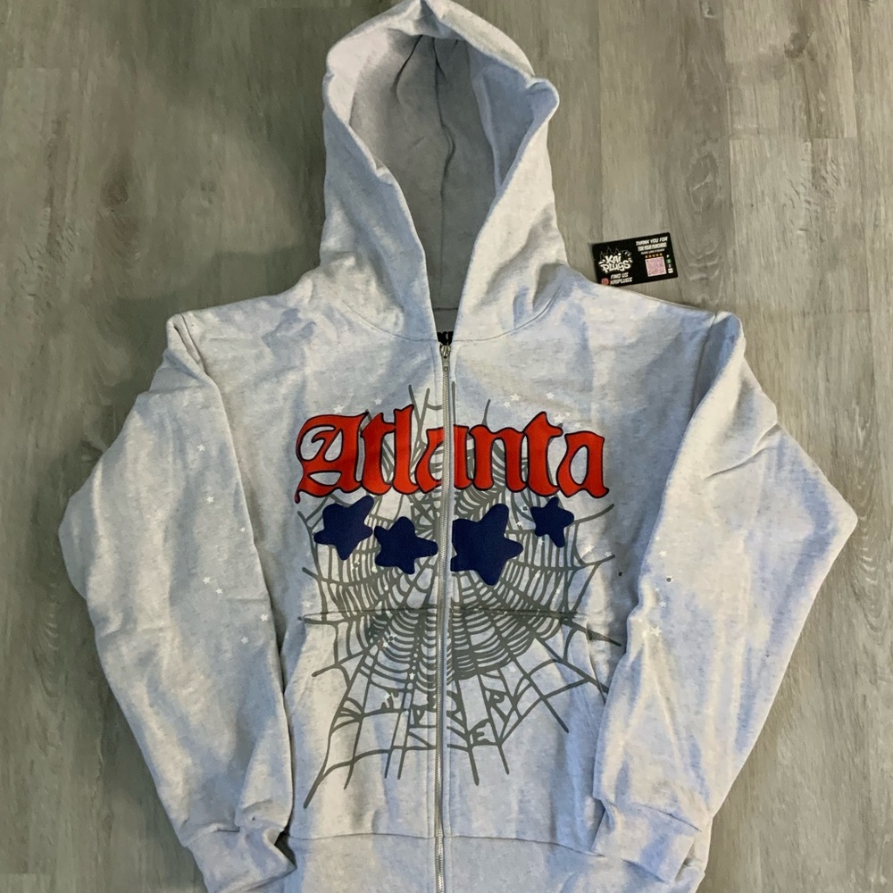 Gray Atlanta Hoodie with Blue and Red Design